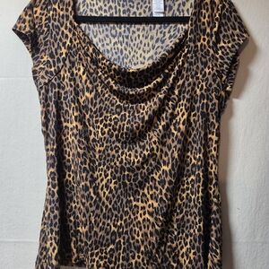 liz & co. Brown Leopard Print Blouse